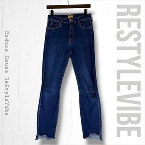 MOTHER Women’s Size 27 Denim Jeans Stunner Zip Ankle Step Fray Hem Stretch